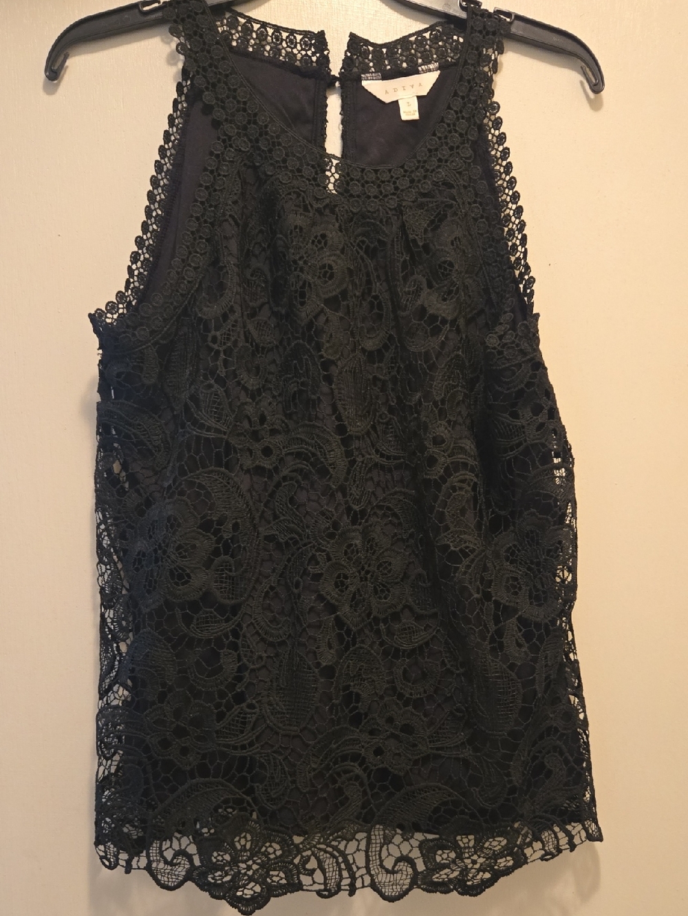 Adiva Black Crochet Lace Halter Tank